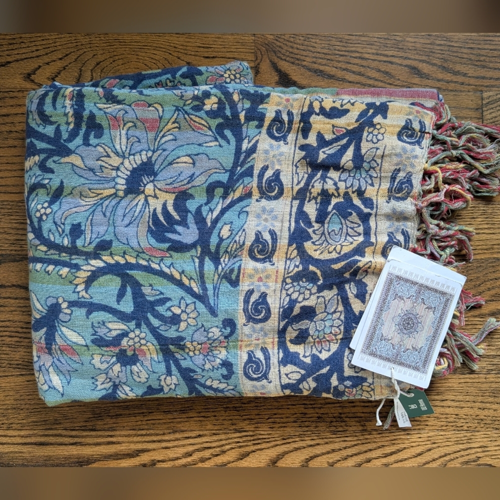 NWT Urban Outfitters 100% Cotton Tapestry blanket 84x100 Inches Blue Yellow